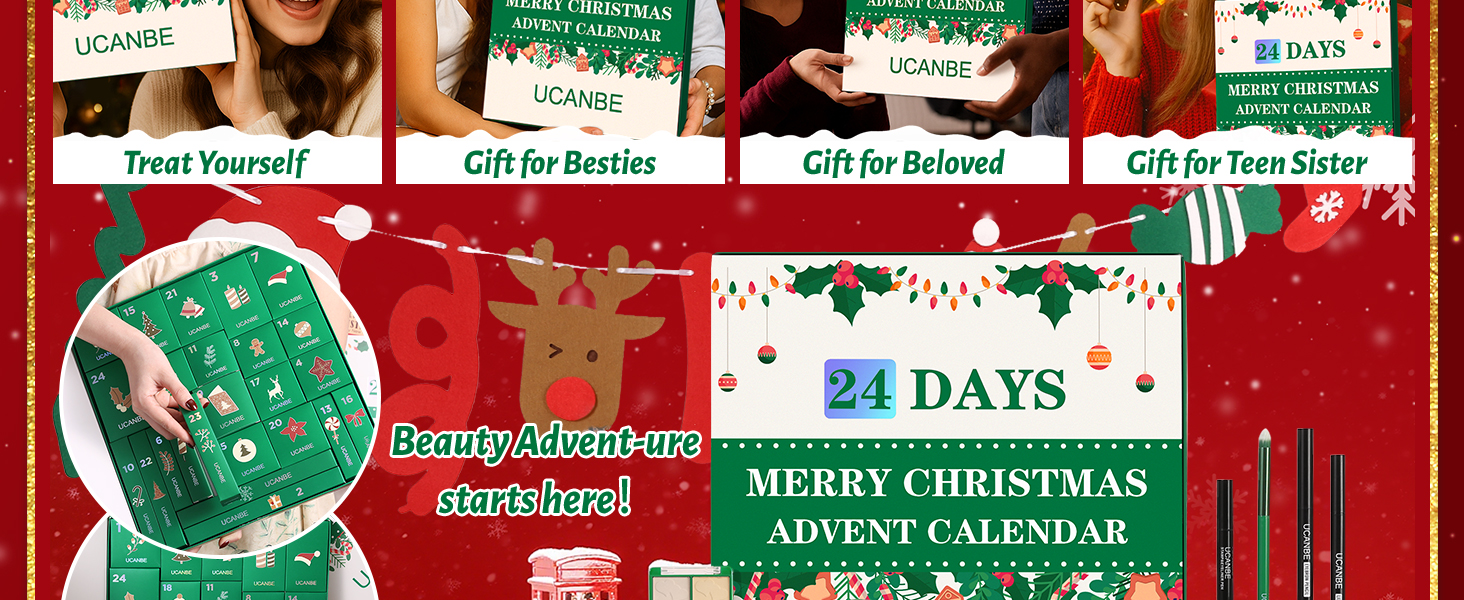 UCANBE Makeup Advent Calendar 2025, 24 Days Christmas Makeup Gift Set for Adult Women &amp; Teen Girls