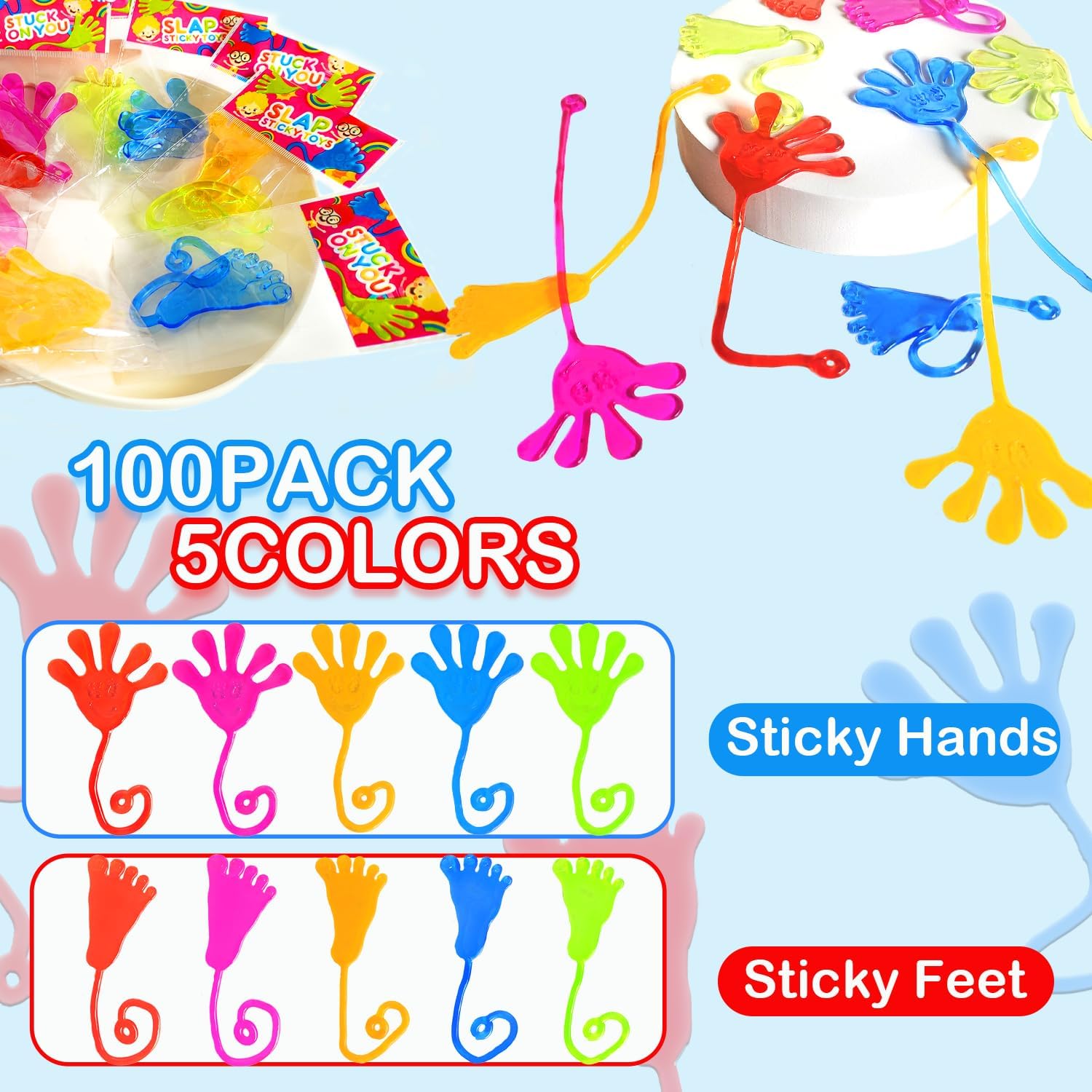 Large Sticky Hands Bulk Party Favors Supplies Toys Gifts for Kids (100 PCS), Easter Basket Egg Goodie Bag Stuffers Fillers for Toddlers, Class Non Candy Treats Prizes Parade Throws for Boys Girls - Image 2
