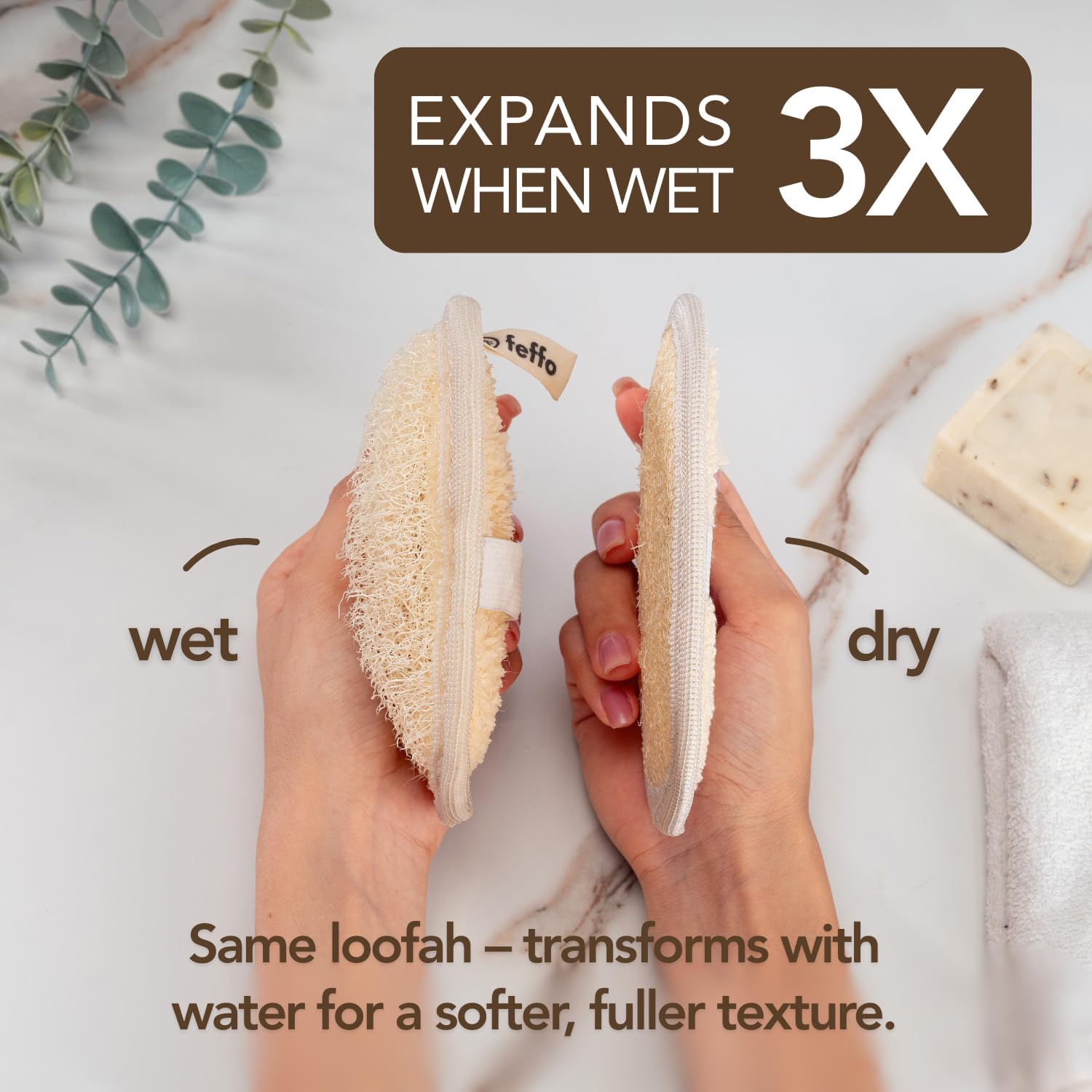 Natural Loofah Sponge for Body Scrub, Exfoliating Body Scrubber & Loofah with Handle, Exfoliating Pads, Loofah for Women, Men & Kids (2 Count - 1 Pack, Oval) - Image 6