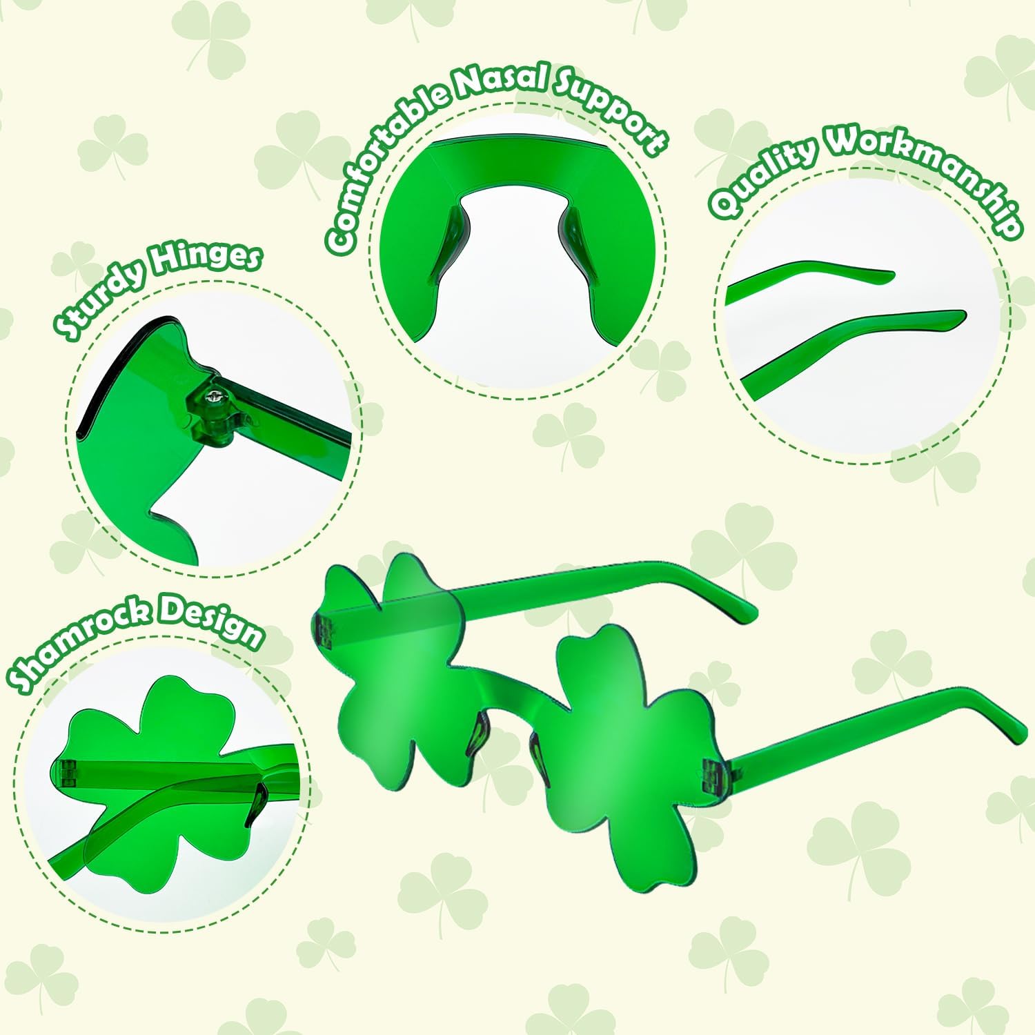 St Patricks Day Green Shamrock Accessories 12 PCS, Saint Patricks Four Leaf Clover Glasses Party Favor Supplies, Irish One Size Sunglasses Gifts Decoration Stuff Photo Props for Parade Costume Outfit - Image 4