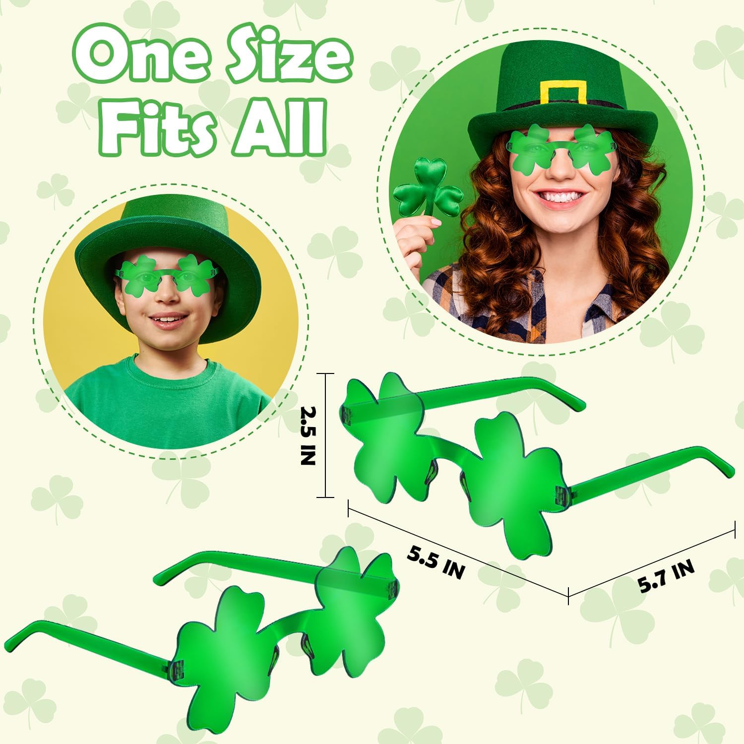 St Patricks Day Green Shamrock Accessories 12 PCS, Saint Patricks Four Leaf Clover Glasses Party Favor Supplies, Irish One Size Sunglasses Gifts Decoration Stuff Photo Props for Parade Costume Outfit - Image 2