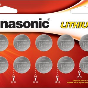 Panasonic CR2032 3.0 Volt Long Lasting Lithium Coin Cell Batteries in Child Resistant, Standards Based Packaging, 10 Pack