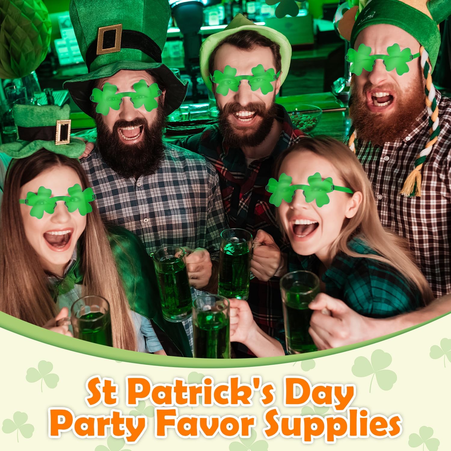 St Patricks Day Green Shamrock Accessories 12 PCS, Saint Patricks Four Leaf Clover Glasses Party Favor Supplies, Irish One Size Sunglasses Gifts Decoration Stuff Photo Props for Parade Costume Outfit - Image 3