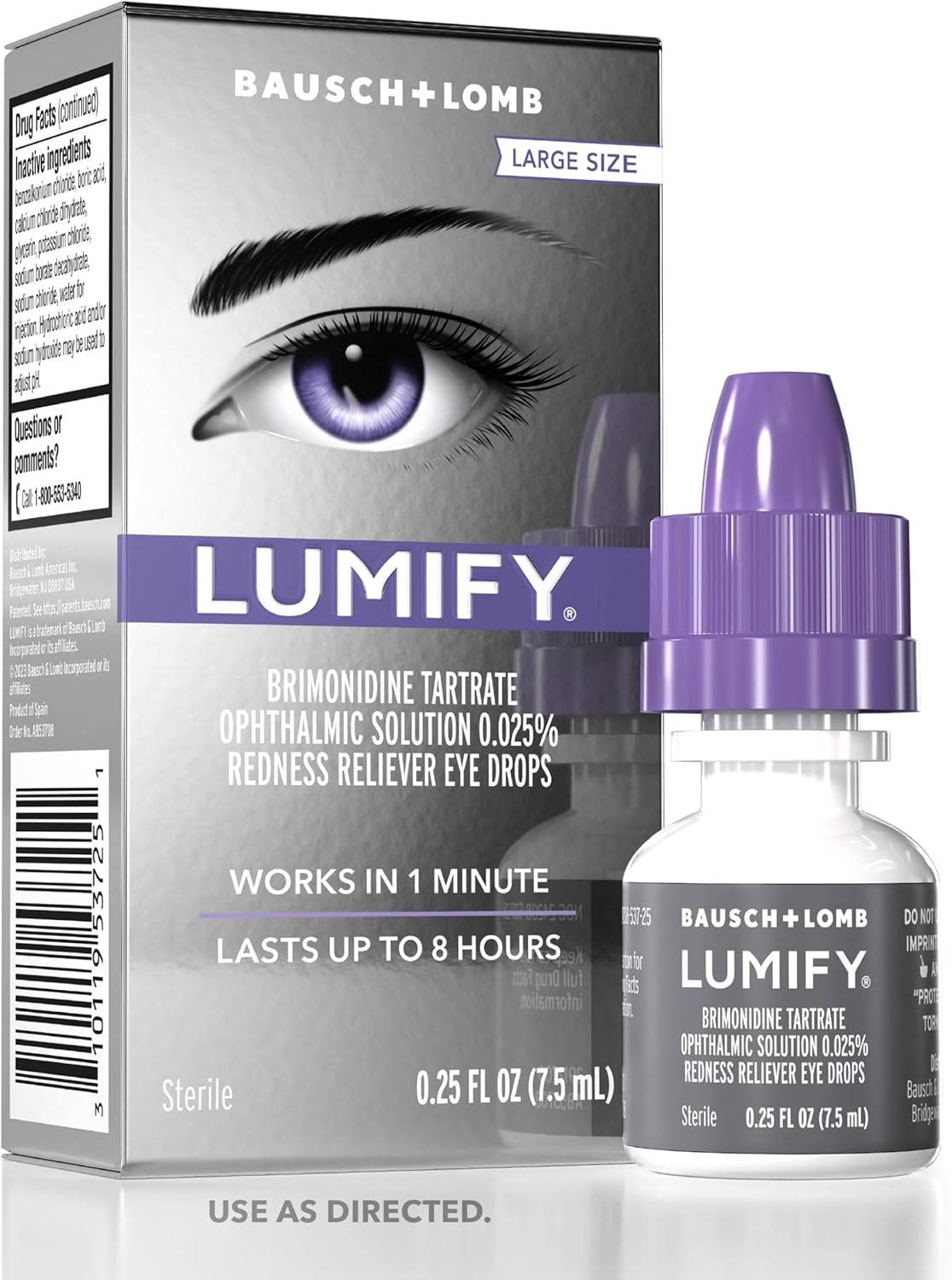 LUMIFY Eye Drops for Red Eyes, Redness Reliever for Brighter Looking Eyes, Works in 1 Minute & Lasts Up to 8 Hours, Eye Drops, 0.25 Fl Oz (7.5mL)