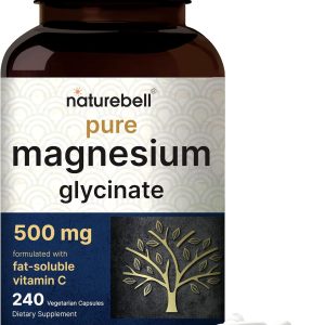 Naturebell Pure Magnesium Glycinate 500mg, 240 Veggie Capsules | 100% Chelated & Purified – 3rd Party Tested, Vegan Friendly, Non-GMO
