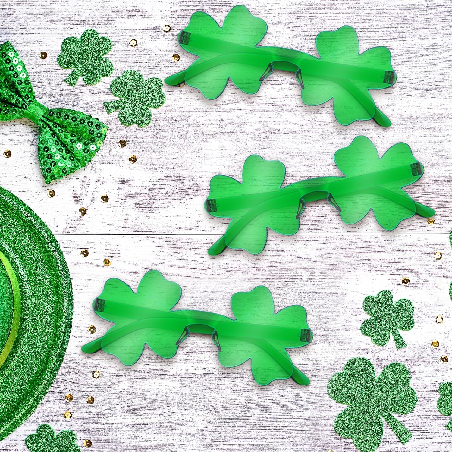 St Patricks Day Green Shamrock Accessories 12 PCS, Saint Patricks Four Leaf Clover Glasses Party Favor Supplies, Irish One Size Sunglasses Gifts Decoration Stuff Photo Props for Parade Costume Outfit - Image 6