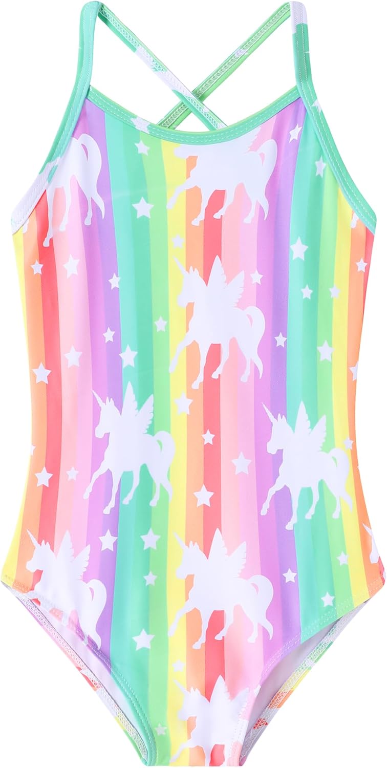 Girls Swimsuit One Piece Bathing Suit Quick Dry Beach Swimwear Cute Cross Shoulder Strap Swimming Suits 2-10 Years