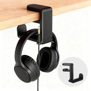 Universal Headphone Stand & Headset Holder - 360° Swivel Under Desk Headphone Hook with Cable Management Clip (Black)