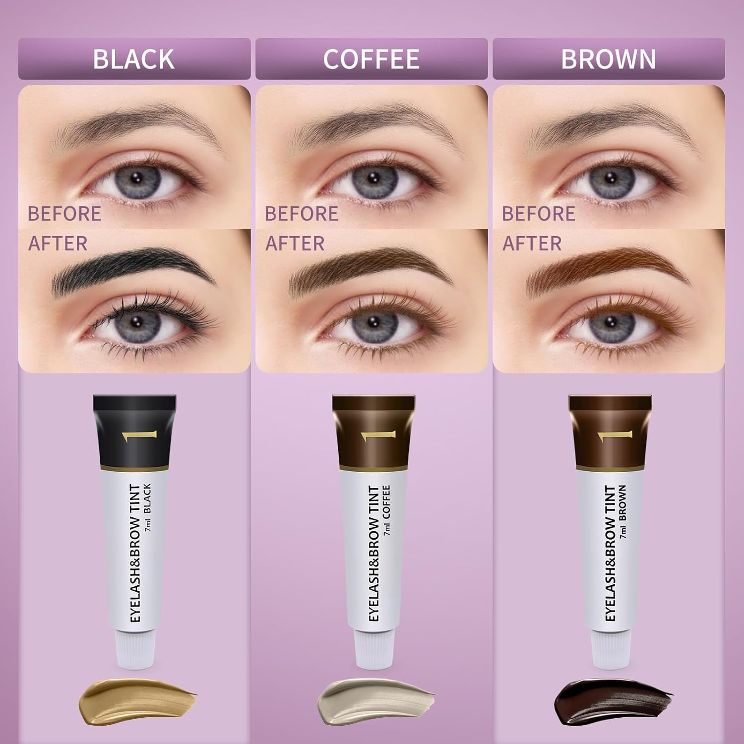 Eyelash & Eyebrow Color Kit, Black Lash & Brow Color Kit, Instant Eyebrow Coloring Set with Natural Bushy Results, Easy Use & Salon at Home, 7ml, Coffee - Image 6