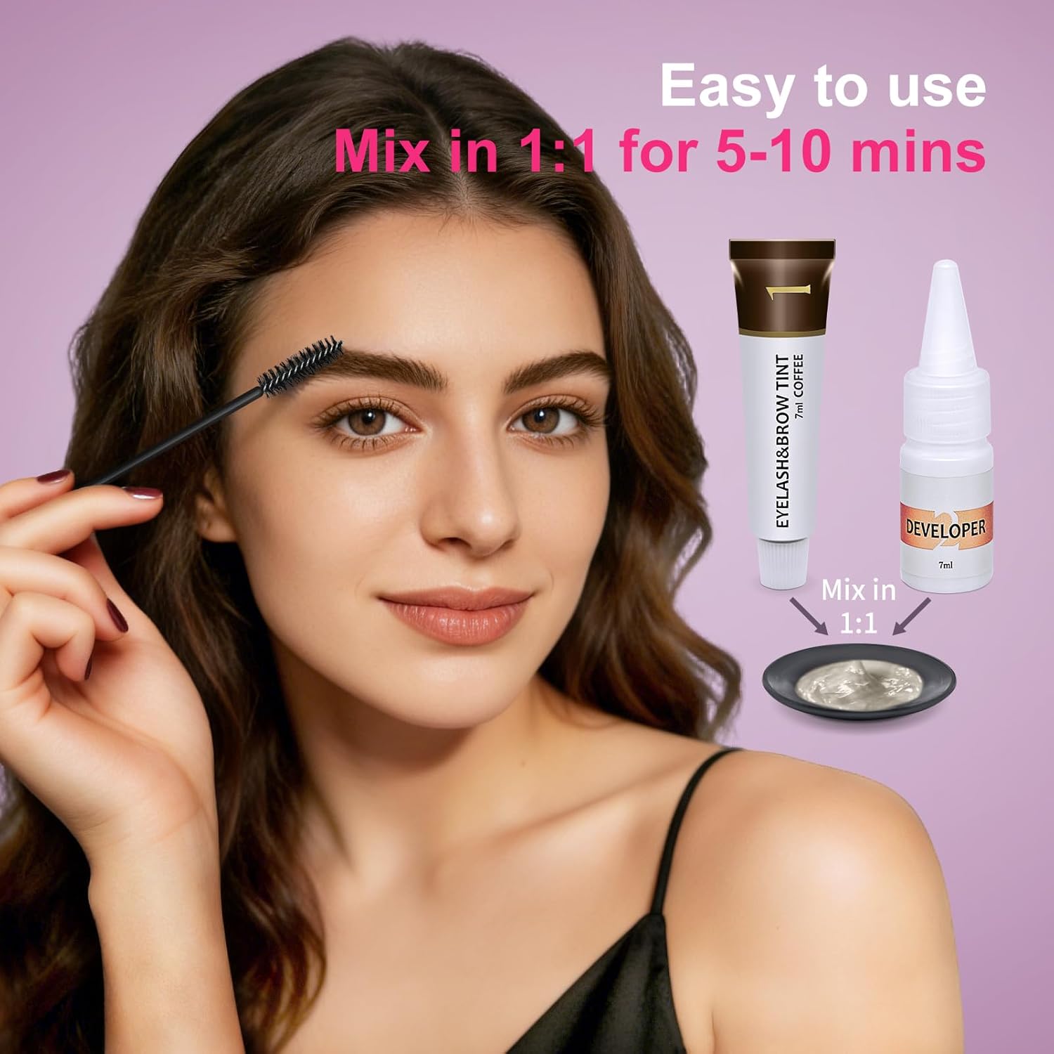 Eyelash & Eyebrow Color Kit, Black Lash & Brow Color Kit, Instant Eyebrow Coloring Set with Natural Bushy Results, Easy Use & Salon at Home, 7ml, Coffee - Image 5