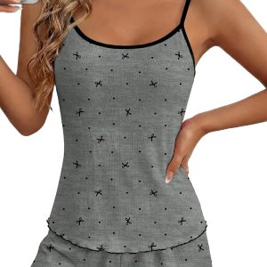 Ekouaer Pajama Sets for Women 2 Piece Camisole Pjs Cute Print Sleepwear Ribbed Sexy Tank Top with Shorts S-XXL