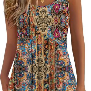 Zeagoo Womens Summer Tank Tops Sleeveless Babydoll Tops Loose Fit Tunic Blouses Crew Neck Flowy Shirts S-3XL