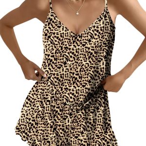 Ekouaer Womens Cami Pajama Sets V Neck PJs Soft Lingerie Sleepwear 2 Piece Tank Top with Ruffle Shorts